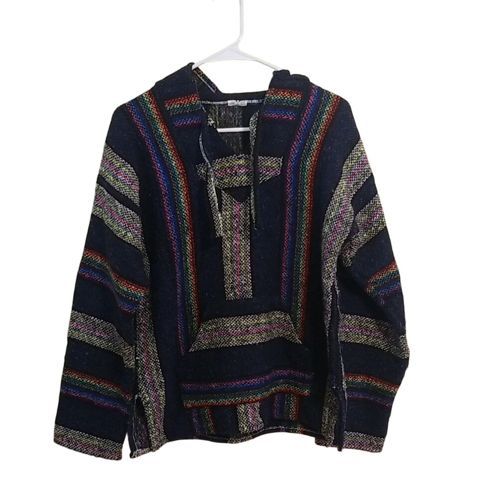 Alejandro Cruz Flores Knitted Poncho Baha Hoodie Festival Hippie Y2K 90's Medium